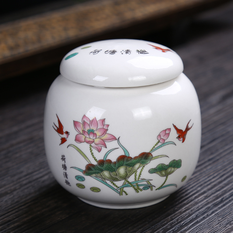 Chinese Pattern Ceramics Tea Caddy Portable Travel Tea Cans Tea Canister Sealed Storage Bottles Spice Food Jars Home Decor: N4
