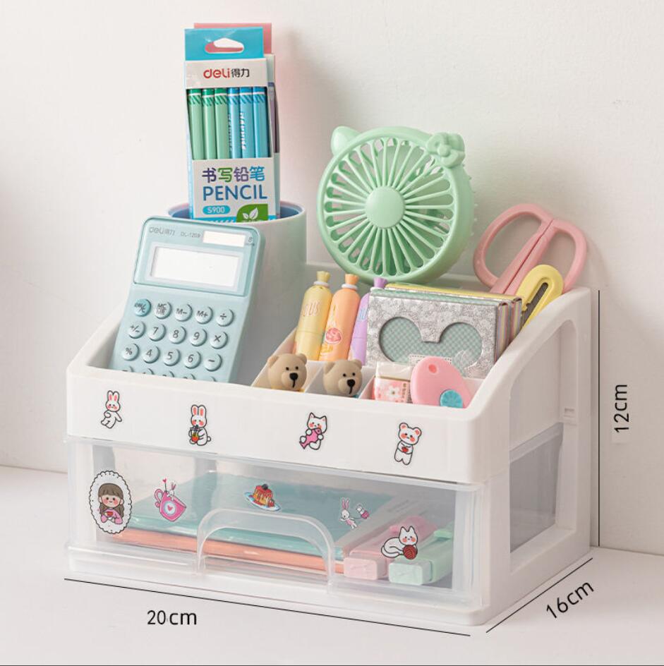 Cute Multi-storey Drawer Desktop Organizer Desk Storage Box Free Sticker home Transparent Desk Stationery office Accessories: Small -1 layer