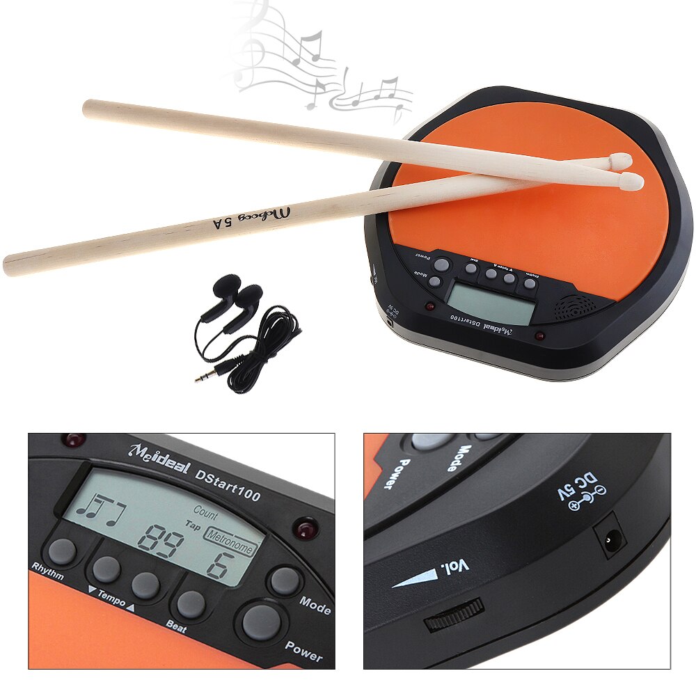 Digitale Elektrische Drum Pad Training Praktijk Metronoom Met Twee Maple Wood Drumstokken 5A Drumsticks