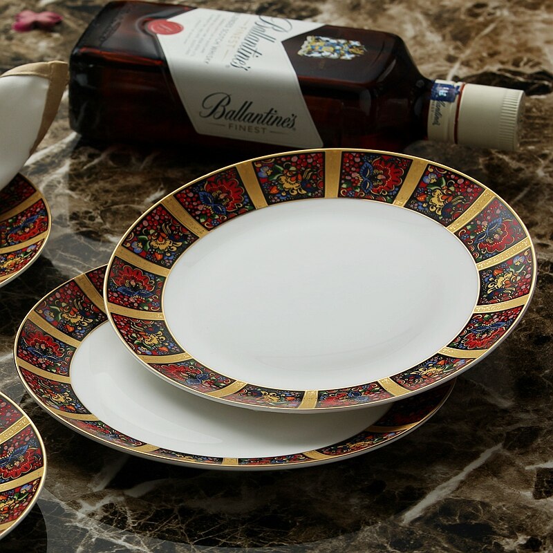 4pcs set, 8inch, fine bone china dinner plates set, noble ceramic dishes, porcelain platter, kitchen plate, steak plate dinning