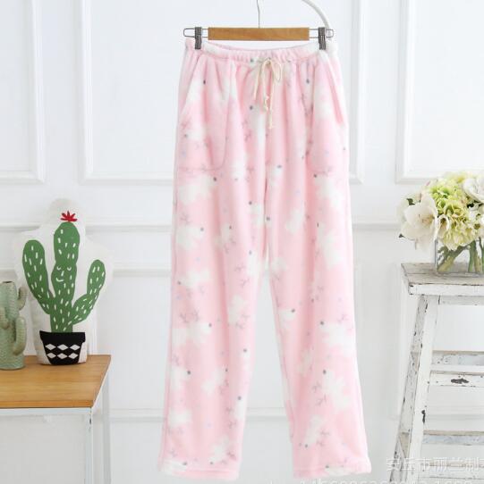 Fdfklak salong løs pysjamasbukser kvinner flanell tykkere søvnbuksetrykk høst vinter hjemmebukse varme pyjamasbukser bukser: Utskrift 6 / M