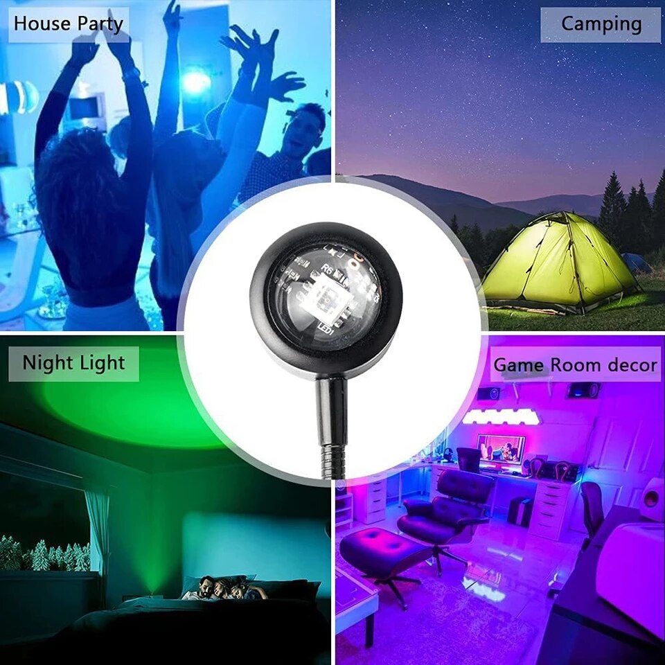 USB Solnedgang Projektor Lampe - 14 Tilstande Regnbue - Atmosfære Lys til Værelse Baggrund