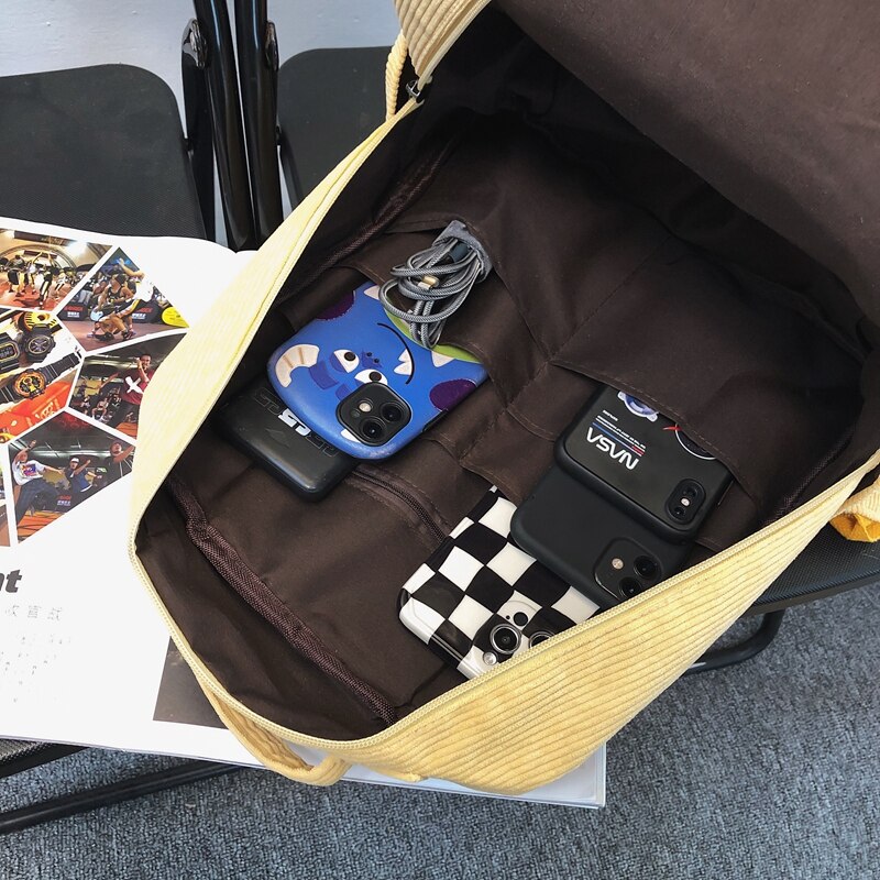 Ladies Solid Pink Corduroy Kawaii Student Backpack Trendy Cute Girl Travel Bag Female Backpack Women College Laptop Bags