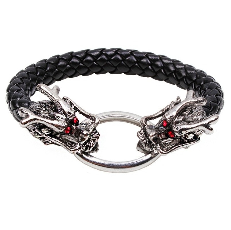 Leather Tibetan Silver Men Bracelet Titanium Men Retro Accessories Variety Dragon Bracelet Men Jewelry