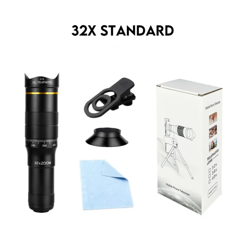 32X22X4K Professionele Telescoop Monoculaire Hd Zoom Telefoonlens Camera Telephoto Met Driepoot Metalen Telescoop Voor Toerisme: Black