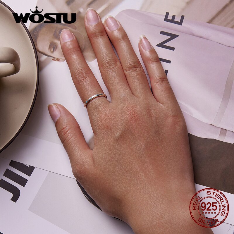 WOSTU 925 Sterling Silber Türkis Blau Stern aufbringen Einfache Größe Runde Ringe Für Frauen Weibliche Original Schmuck CTR240