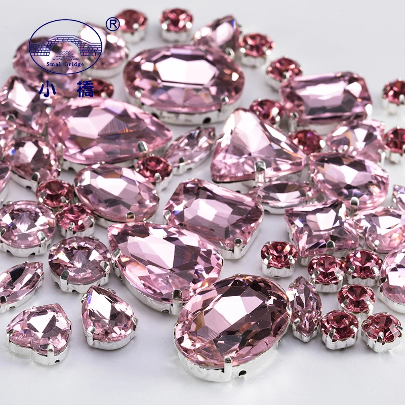 Glitter Gemengde Vorm Glas Steentjes Voor Kleding Roze Plaksteen Craft Edelstenen Kristal Naai Strass Met Klauw 50 stks/pak S048