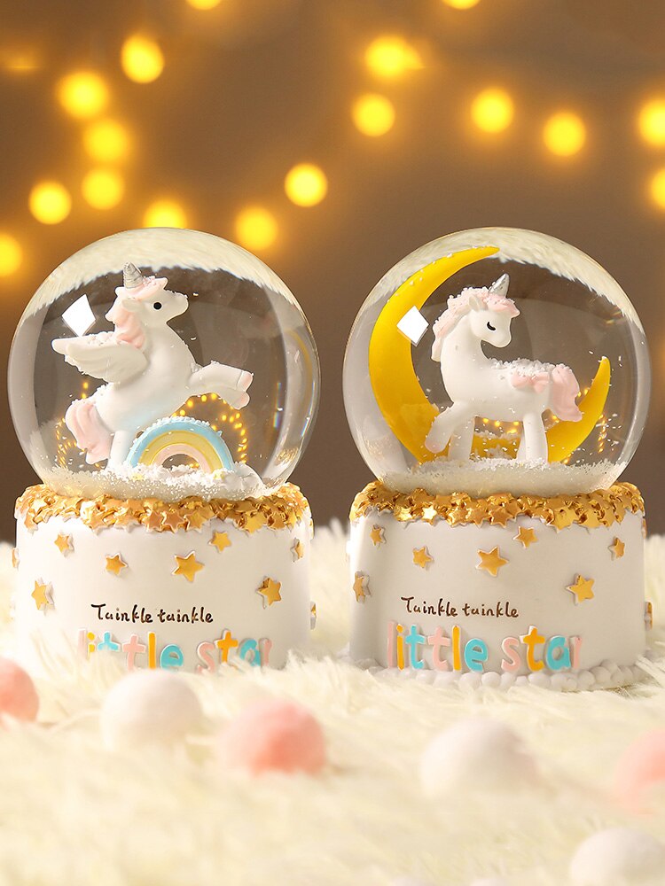 De proyección de cristal caja de música con forma de bola de cristal música copo de nieve carrusel chica de Cumpleaños globo de nieve