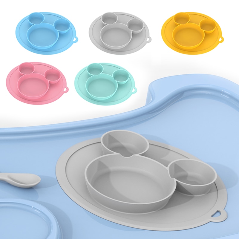 Plate for Kids with Silicone Baby Bowl Suction BPA Free Feeding Baby Tableware Children Dining Dishes