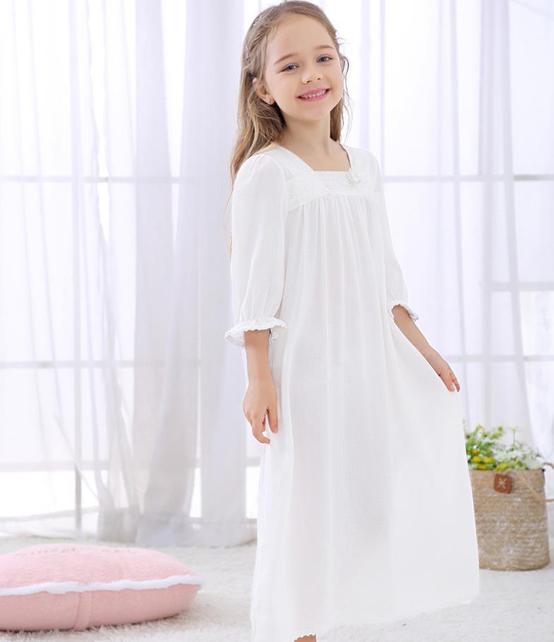Spring sutumn cotton sleep wear for girls children 3/4 sleeve Square collar nightgown kids homeclothes soft clothes ws1339