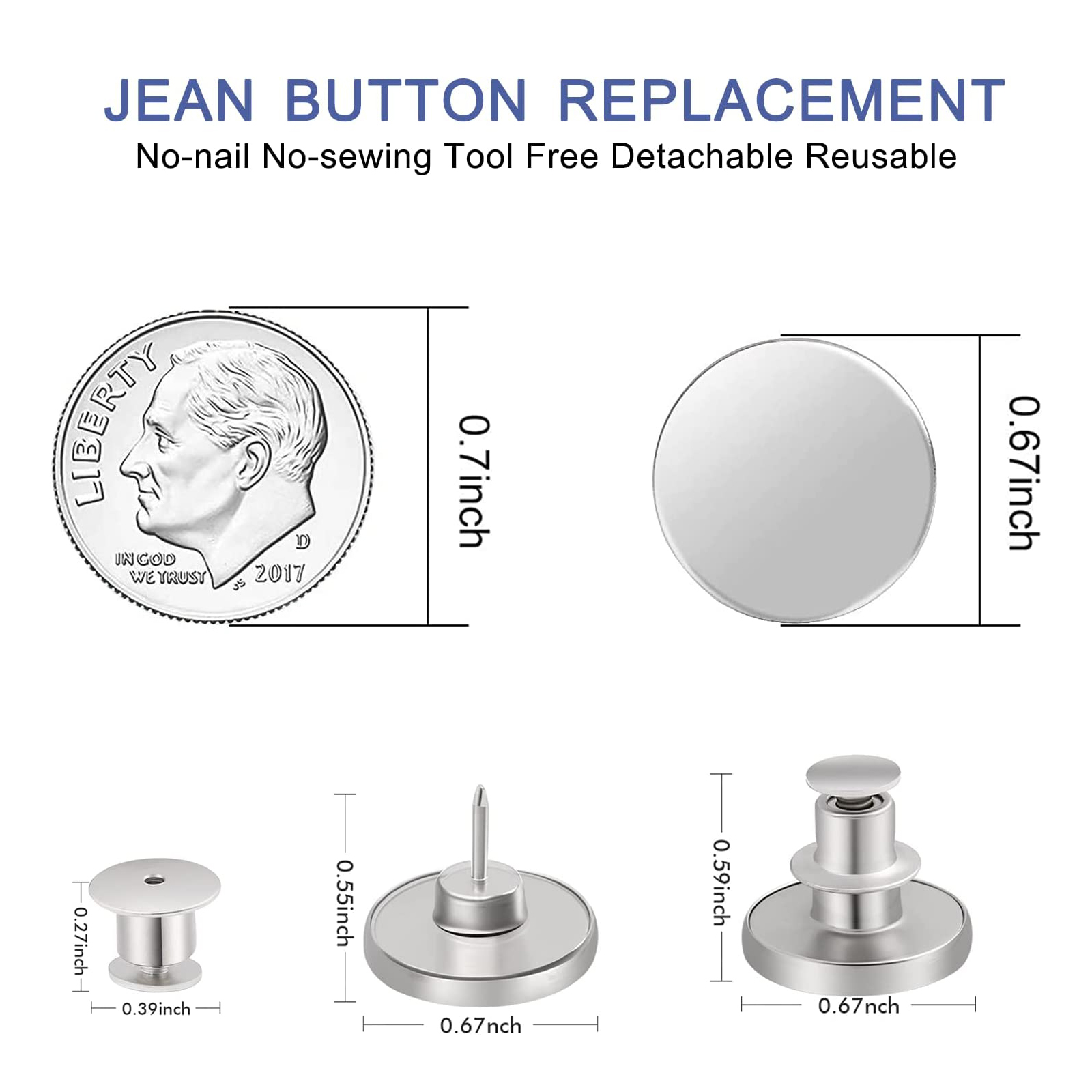 Juego de botones de Jean para pantalones vaqueros sueltos, alfileres sin costura, tensor de pantalones, botones ajustables, reemplazo para tachuelas a presión grandes, 12 juegos