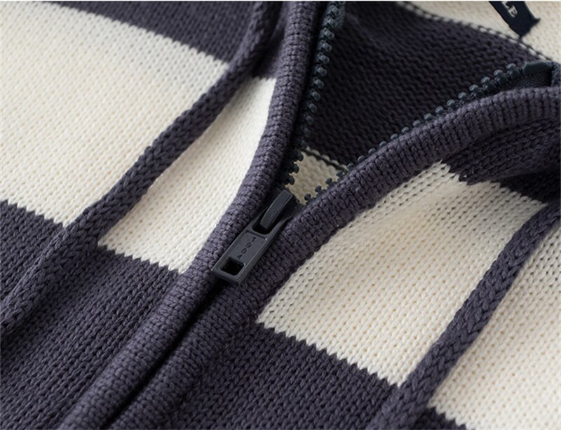 PUWD-Cardigan casual listrado com capuz para mulheres, senhoras malhas de bolso, meninas chique outwear top, moda outono, 2022