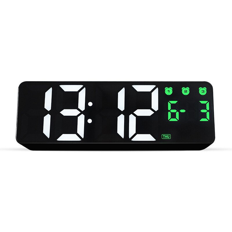Digital Wall Clock Voice Control Date 3 Alarms Electronic Table Clock Night Mode Touch Snooze LED Clocks for Living Room: Green  