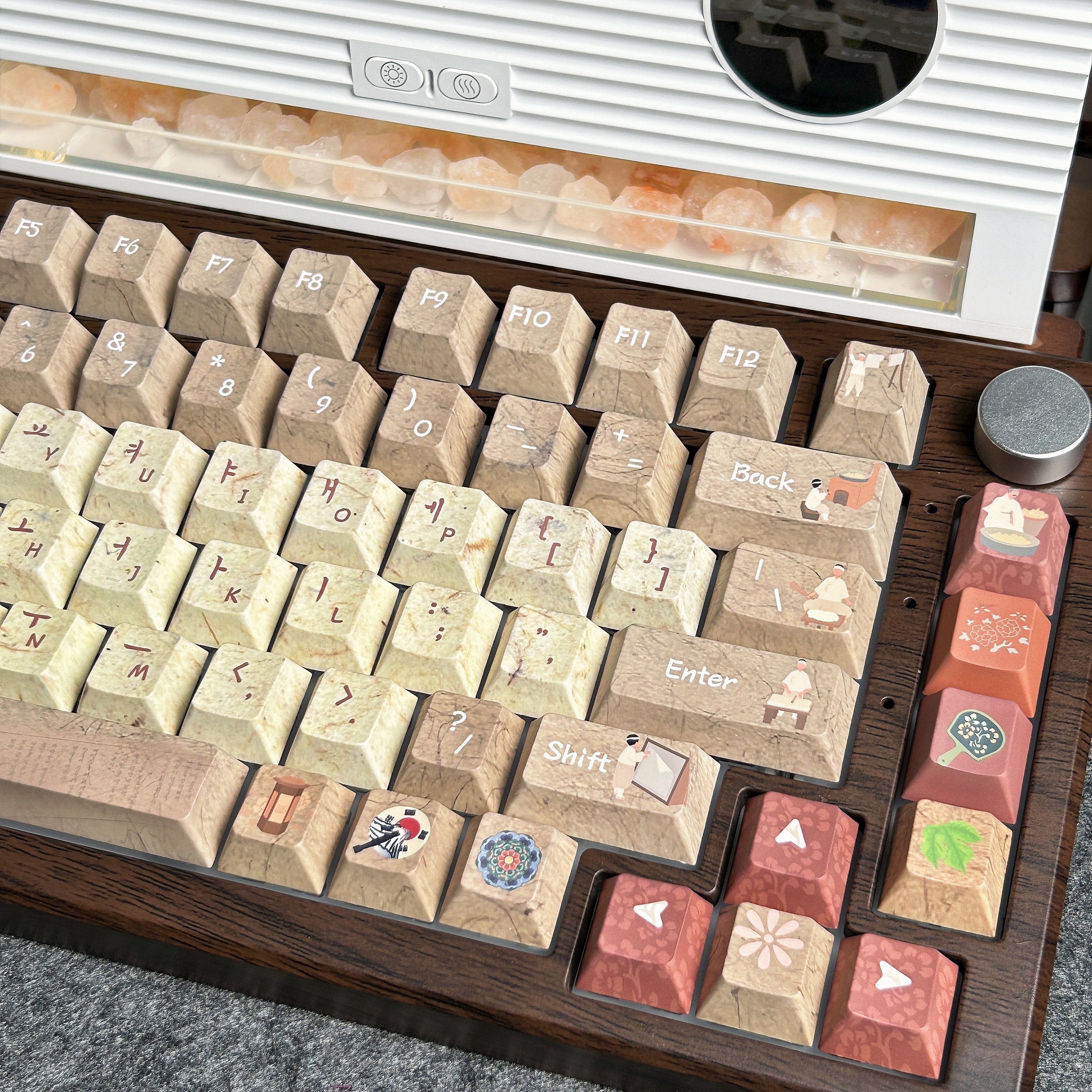 Hanji Theme Retro Korean Keycap Cherry Profile 136 Keys Tradition Korean Paper Keycaps ISO Enter Layout PBT Hangul Keyboard Caps