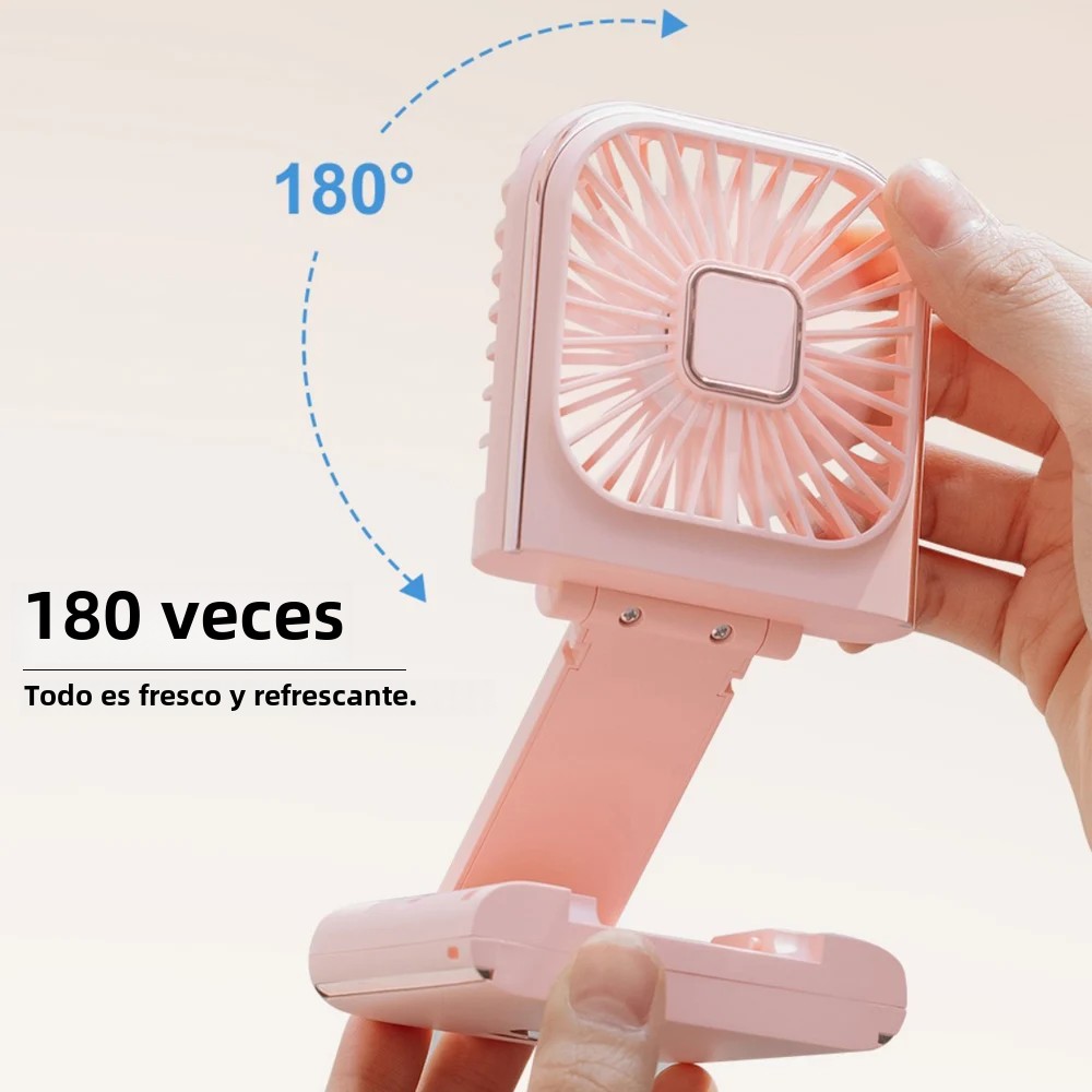 Mini ventilador portátil de mano, batería de 3000mAh, banco de energía de movilidad pequeño 180 ° Ventilador de cuello plegable USB Actualización de espejo cosmético opcional