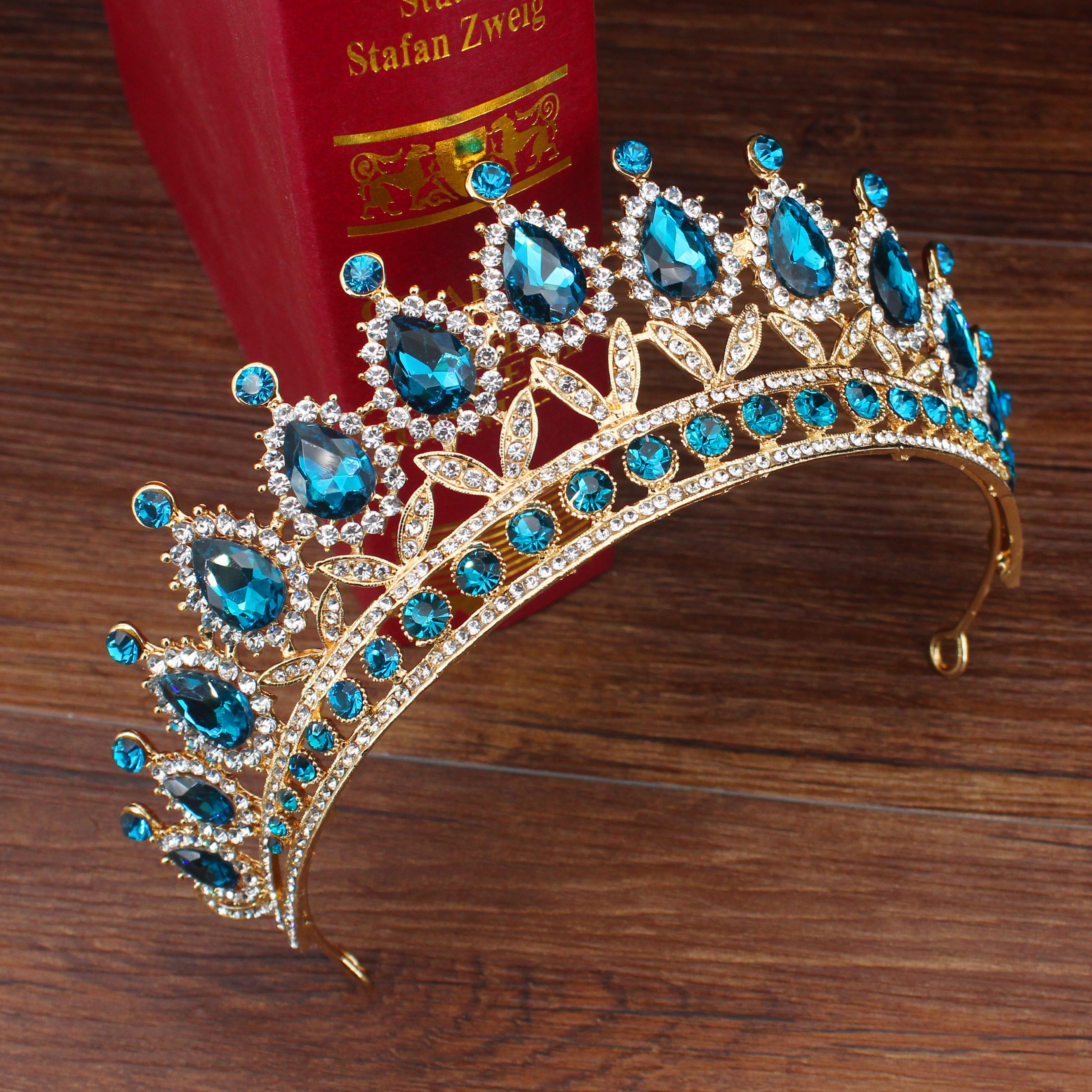 Wedding Bridal Tiara Crown Queen Sposa Oro Rosso di Cristallo Diadem Ornamenti Per Capelli Testa Accessori Dei Monili Delle Donne Pageant Copricapo