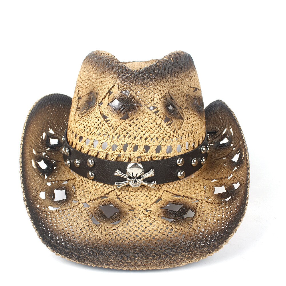Sombrero de paja estilo vaquero occidental para Hombre y mujer, Sombrero de paja estilo vaquero occidental, hecho a mano, para playa, estilo Cowgirl, Jazz, talla 56-58CM