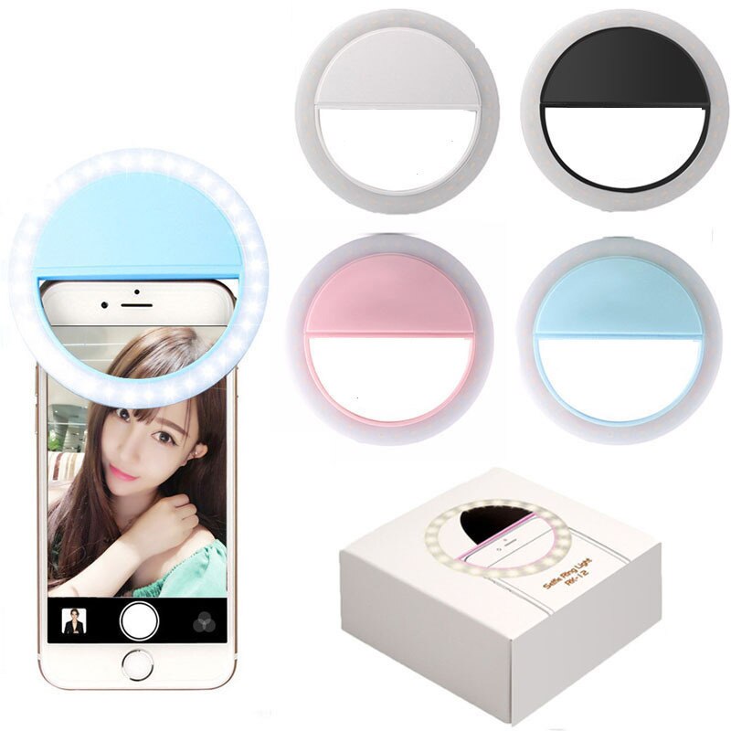 Anillo de luz LED para Selfie, anillo de luz Flash portátil para lente de teléfono móvil, lámparas de aro recargables