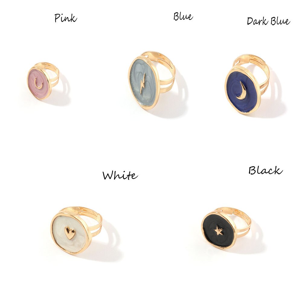 neue Weibliche Ringe Schmuck Frauen Hochzeit Tropfen Öl Liebe Mond Blitz Runde Finger Ringe Für Mädchen Partei