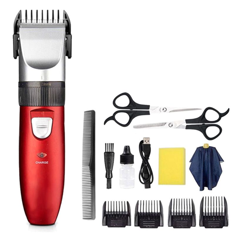 Hårklippare herrtrimmer sax frisör cape kam grooming kit barberare usb laddning sladdlös frisyr klippning