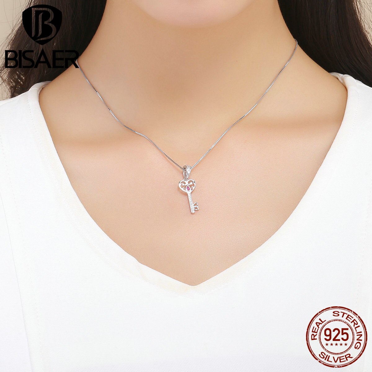 Hart Sleutel Echt 925 Sterling Zilveren Sleutel Van Hart Charms Crystal Cz Hanger Kralen Fit Voor Armbanden Diy Sieraden Maken ECC791