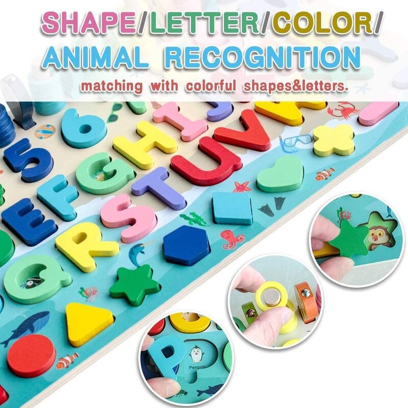 Montessori Educational Wooden Toys Children Busy Board Shape Color Math Matching Puzzle Magnetic Fishing Counting Toys