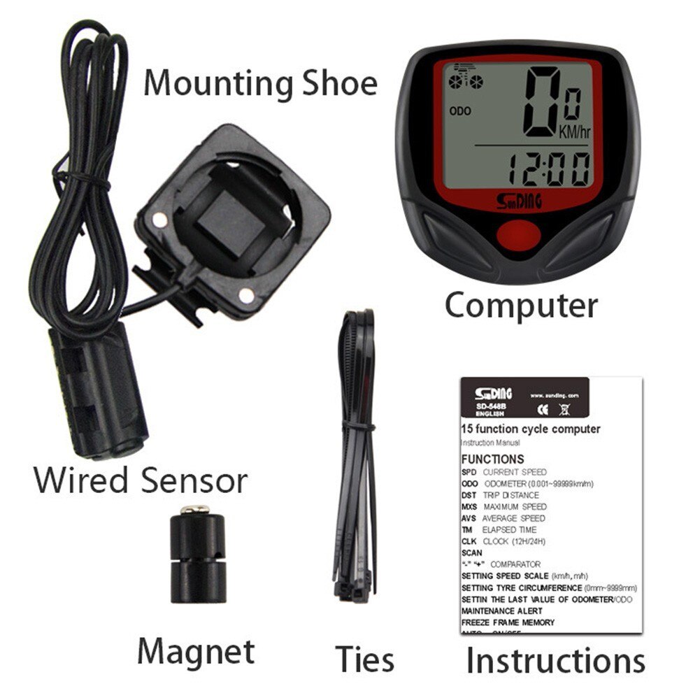 Fiets Digitale Computer Led Lcd Display Waterdicht Bike Stopwatch Snelheidsmeter Kilometerteller Met Houder Magneet Kabelbinders Fietsen