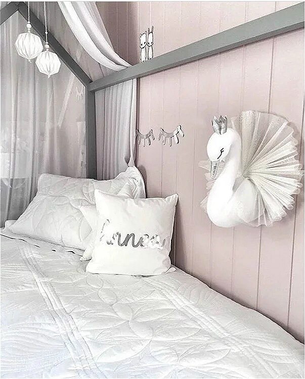 Corona dorada 3D de cisne, bonito arte de pared colgante, muñeco de cisne de niña, juguete de peluche, cabeza de Animal, decoración de pared para habitación de niños, de cumpleaños y boda: White