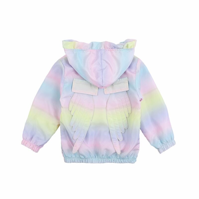 Manteaux à capuche pour filles, vestes à rayures colorées, vêtements de princesse avec ailes, fermeture éclair, collection printemps-automne