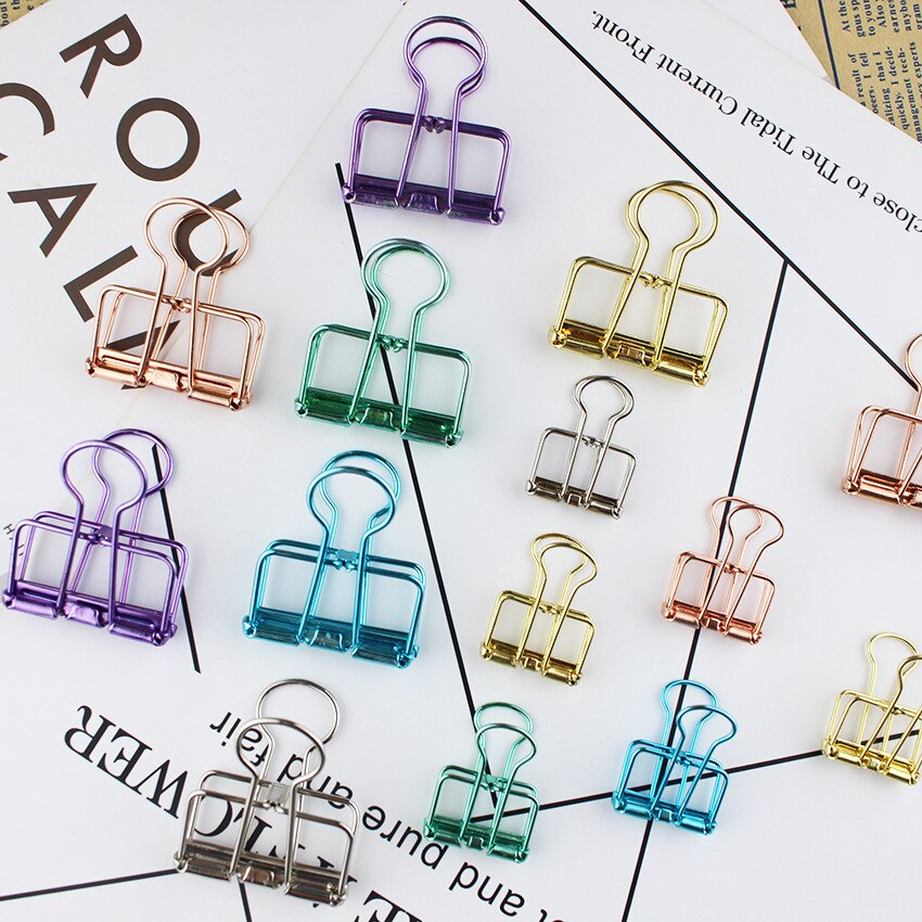 Clips de Metal de 2 tamaños, Clips decorativos de colores, rosa, dorado, verde, grande, mediano, pequeño, para oficina y estudio, 5 unids/lote