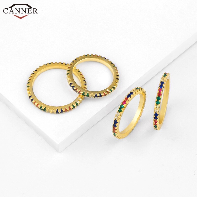 1pcs Full Cubic Zirconia Engagement Wedding Rings for Women Gold Color Colorful CZ Crystal Rings Dainty Thin Finger Ring H40