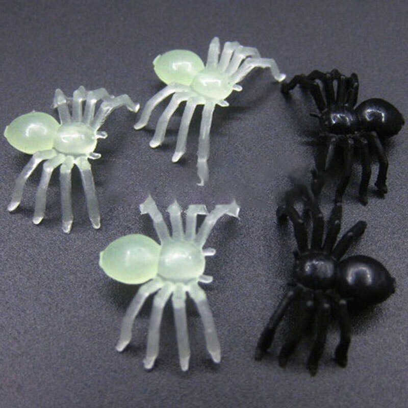 Halloween Mini plastique noir lumineux araignée blague jouets d'anniversaire bricolage araignées décoratives 2cm araignée accessoires de fête