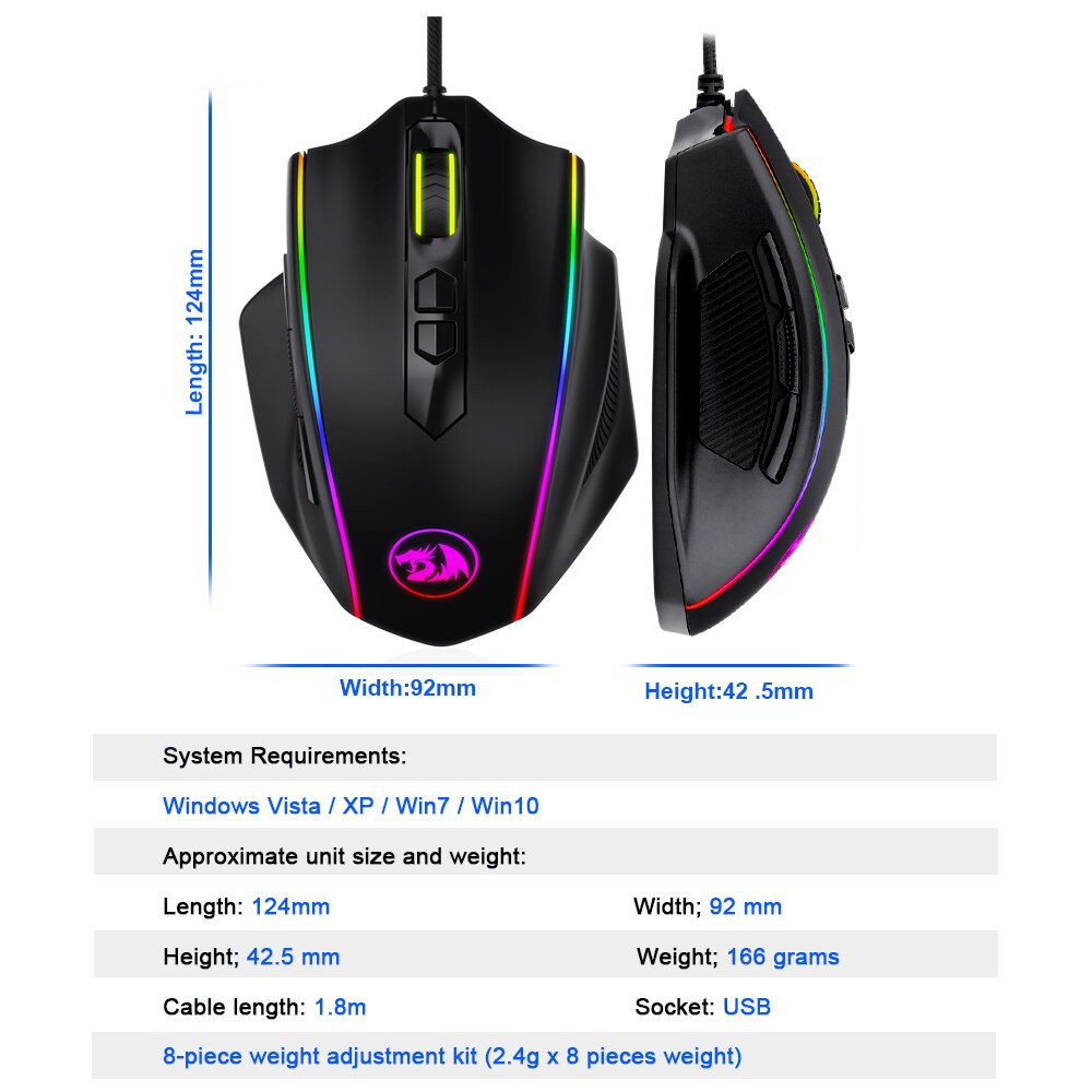 Redragon Vampire M720 RGB Vampire USB Wired Gaming Mouse 10000 DPI 8 buttons mice Programmable ergonomic For Computer PC Gamer