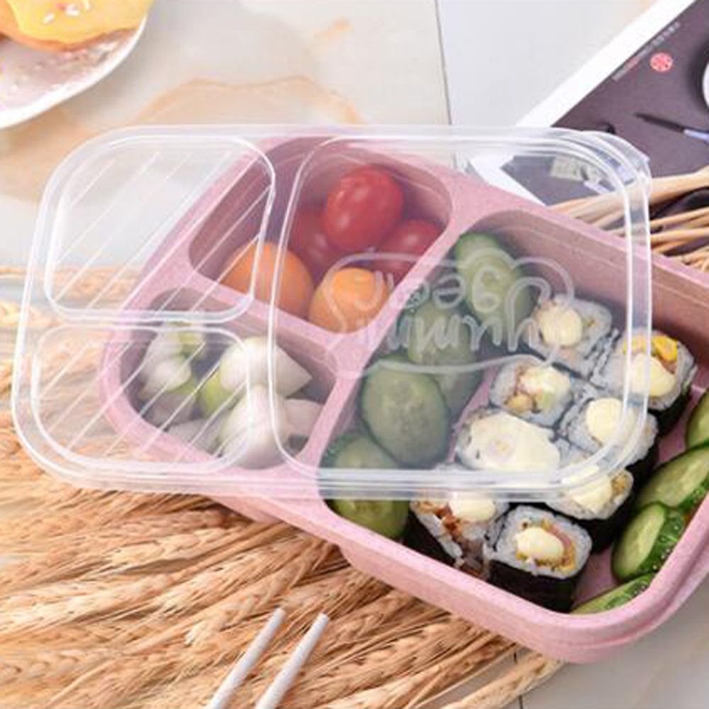 Nette Tarwe Stro Lunchbox Voedsel Container Transparante Doos Hittebestendig Lekvrije Servies Fruit Case School Kantoor