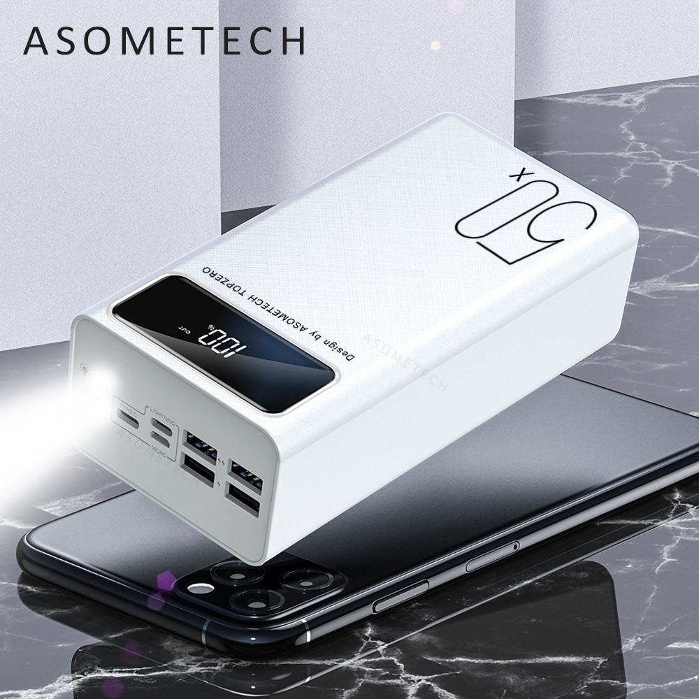 Banco de energía de gran capacidad de 50000mAh 2.1A, pantalla LED de carga rápida, Banco de energía de 4 cargador de batería externo USB para tableta de teléfono