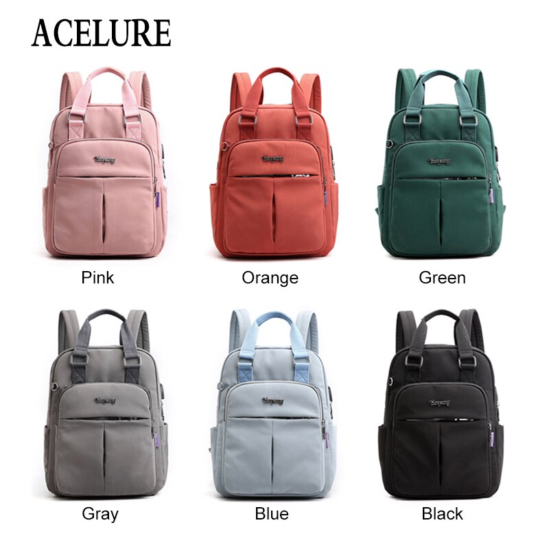 ACELURE Anti-vol USB Charge Nylon sac à dos étanche femmes école sacs à dos sac à dos sacs d'école adolescentes filles sac de voyage