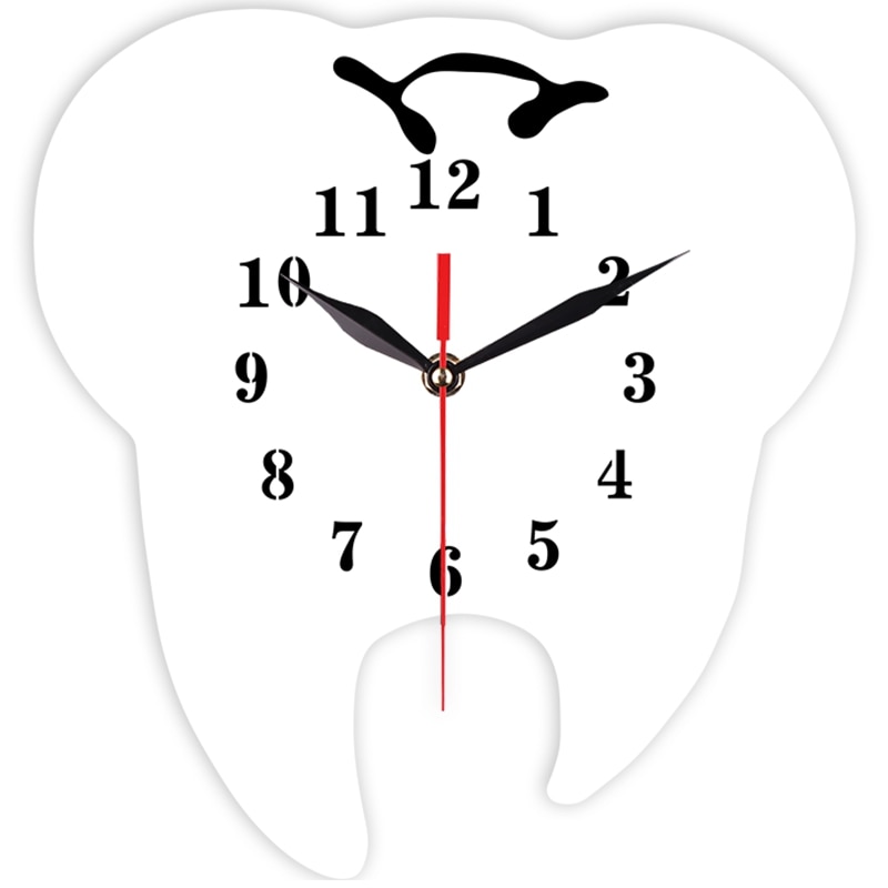 Timelike Tooth-Shaped Wall Clock Dental Ornament Wall Clock 3D Acrylic Mirror Wall Sticker Home Decor: Silver