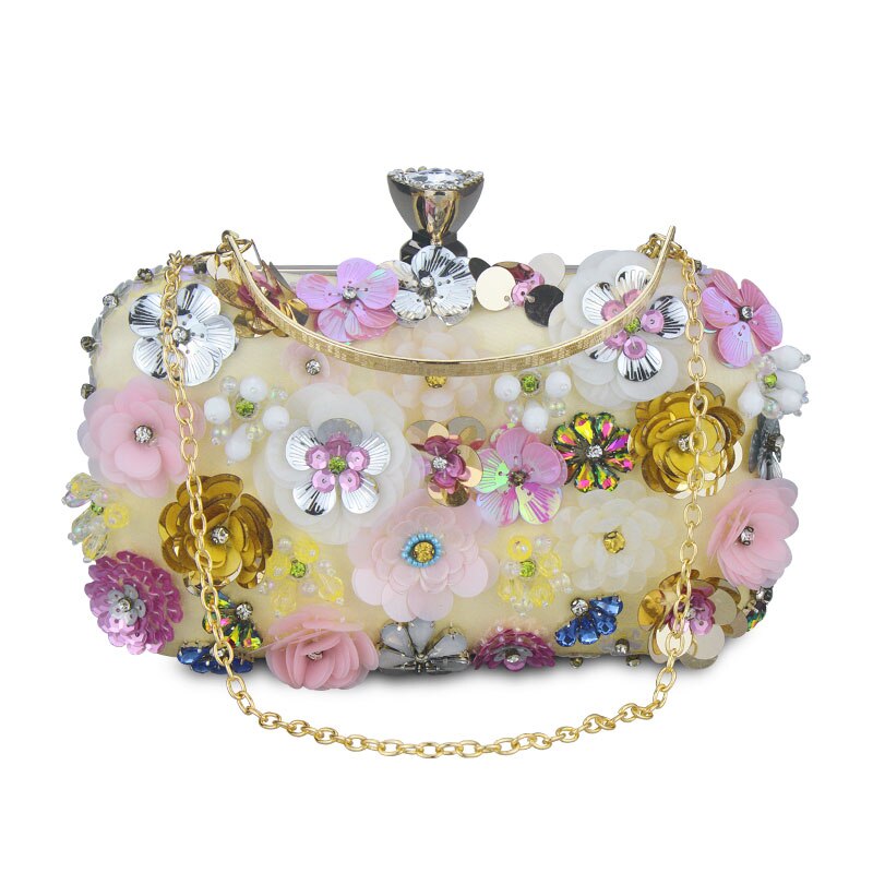 Flowers White Color Handmade Fabric For Women Evening Bag Luxury Wedding Bride Clutch Bag Pearl Party Handbag Mini Purses Wallet: S468