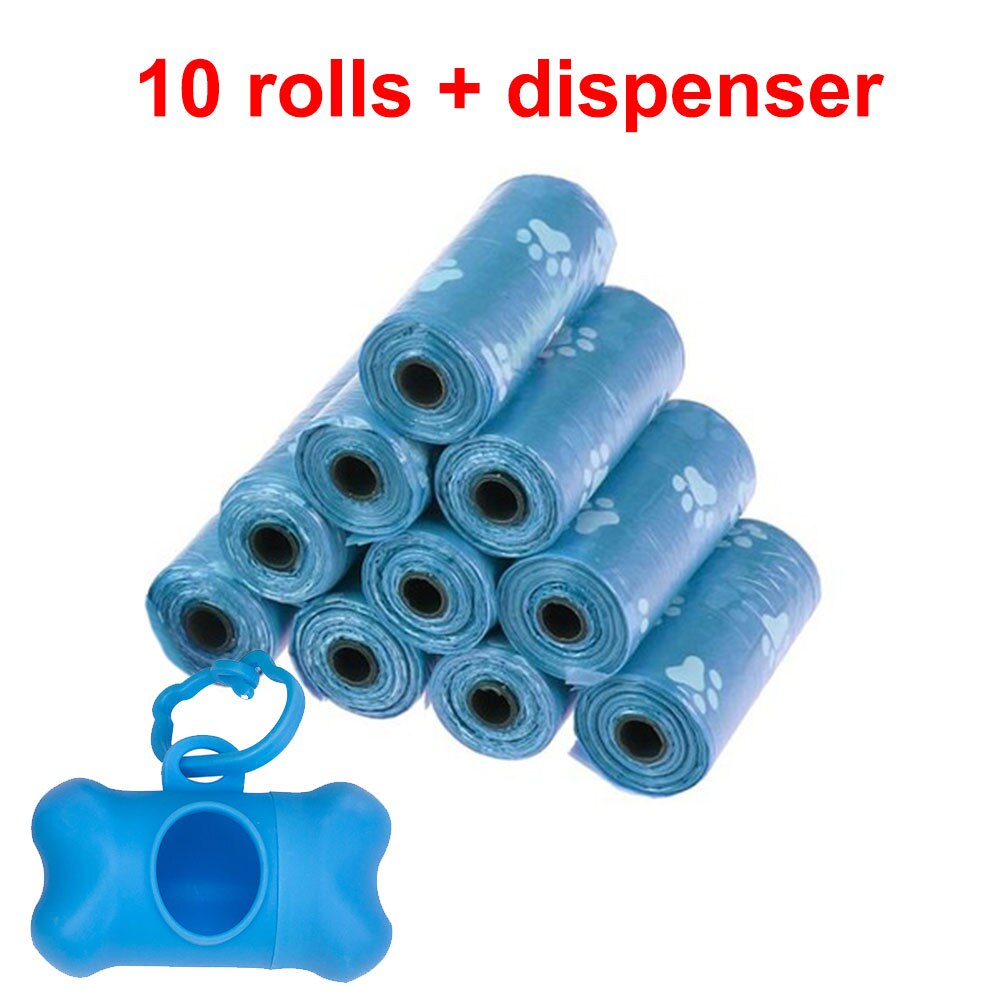 Bolsas biodegradables para caca de perro, rollos de recarga, bolsas de residuos para perros compostables con dispensador, bolsas de arena para mascotas, productos de limpieza para mascotas, 10 rollos: Azul