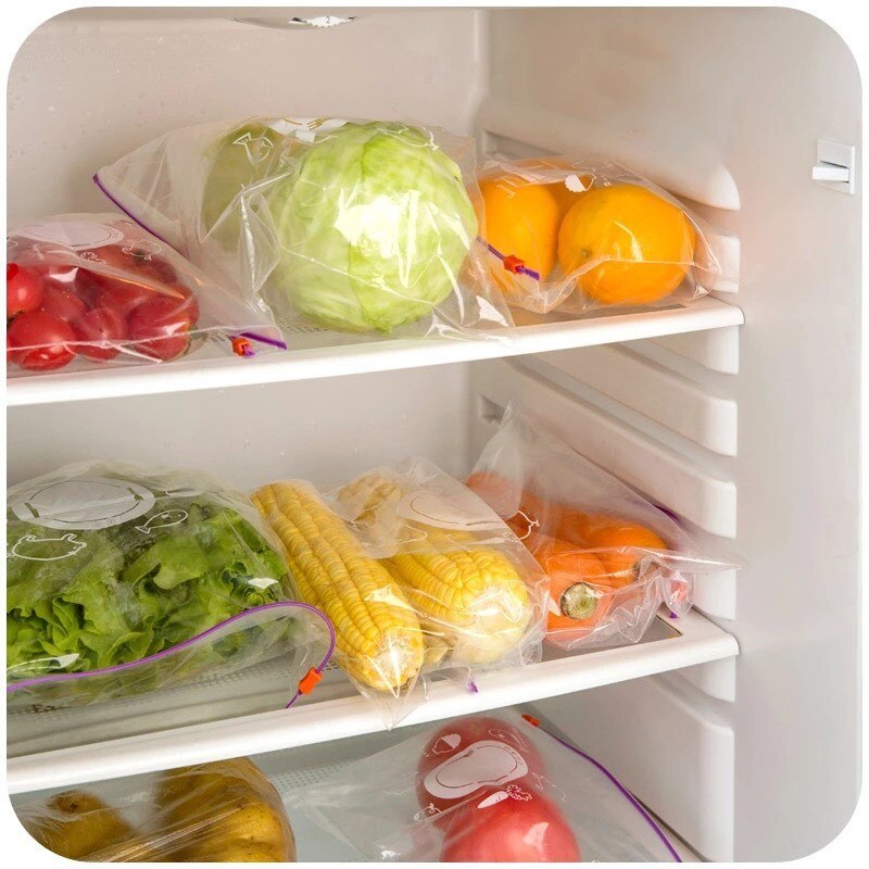 10pcs /Set Reusable Fresh Zipper Bag Freezing Heating Food Salad Wrap Storage Bag Zip Lock Plastic Bags Kitchen Accessories