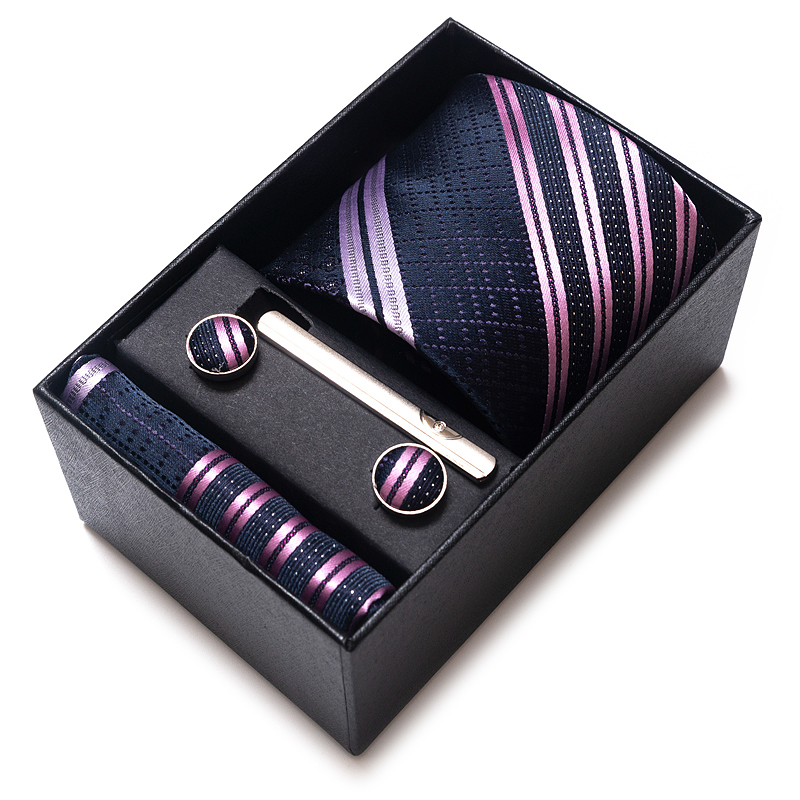 Tie Handkerchief Cufflink Set For Men Necktie Box Blue Gold Suit Accessories Slim Wedding Gravatas