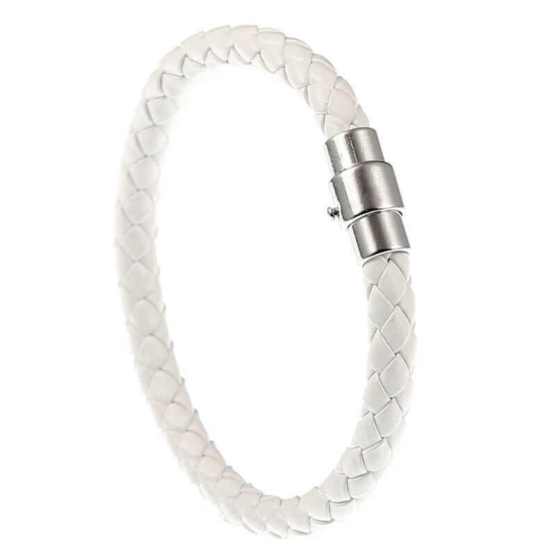 Noter flätat läderarmband herr 5 färger berlock brazalete för hombre pu armband för män casual smycken: Vit