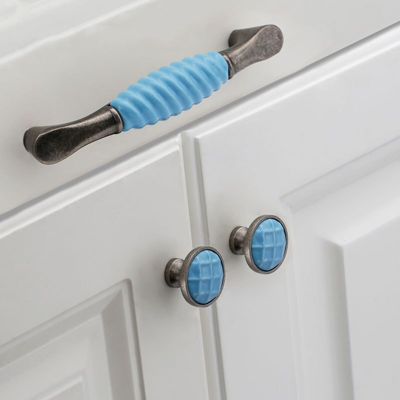 Ceramic Matte Blue Drawer Flush Handles Zinc Alloy Decorative Furniture Knobs Cabinet Wardrobe Door Handle Hardware door knob