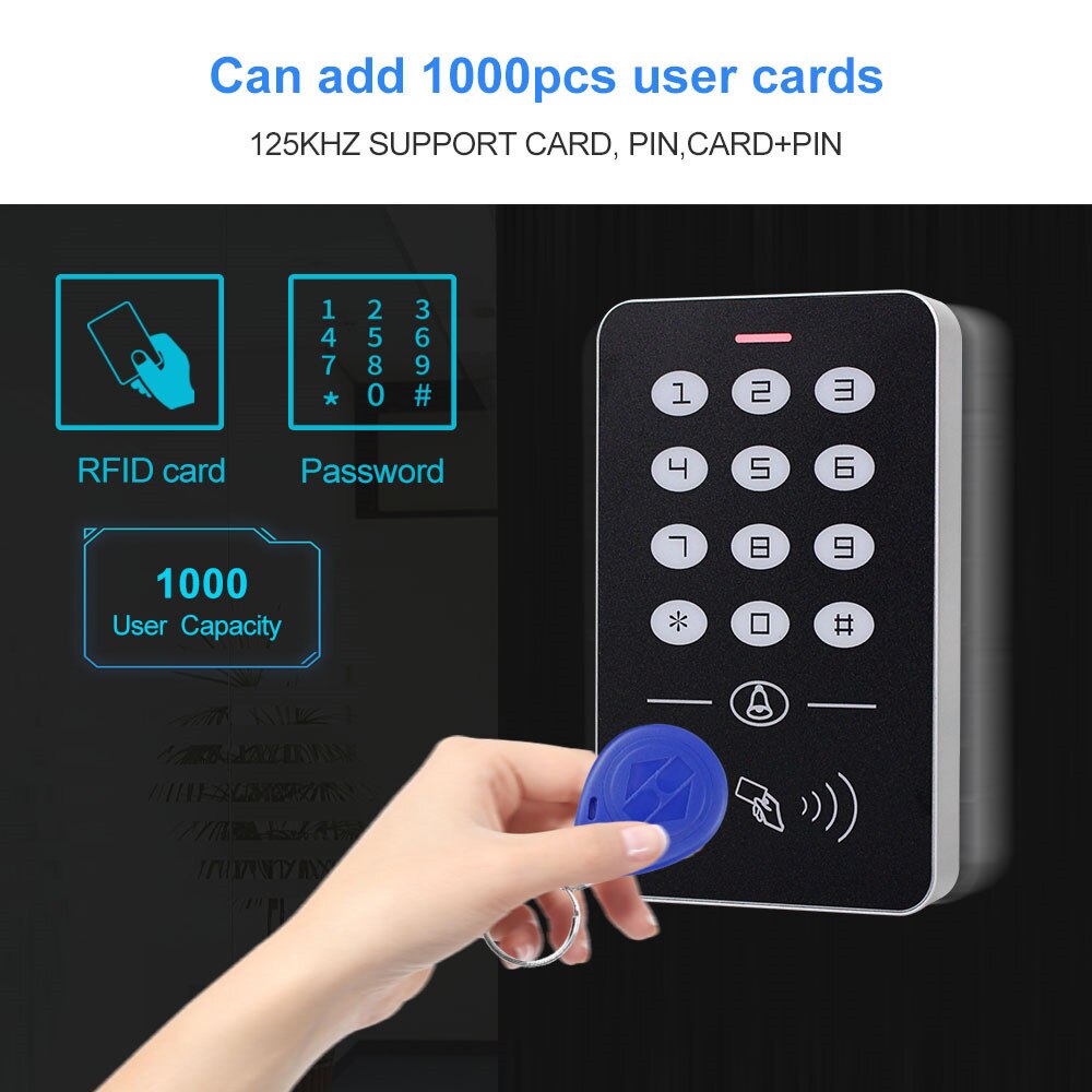 DC12V Electronic Access Control Keypad RFID Card Reader Access Controller with Door Bell Backlight for Door Security Lock System