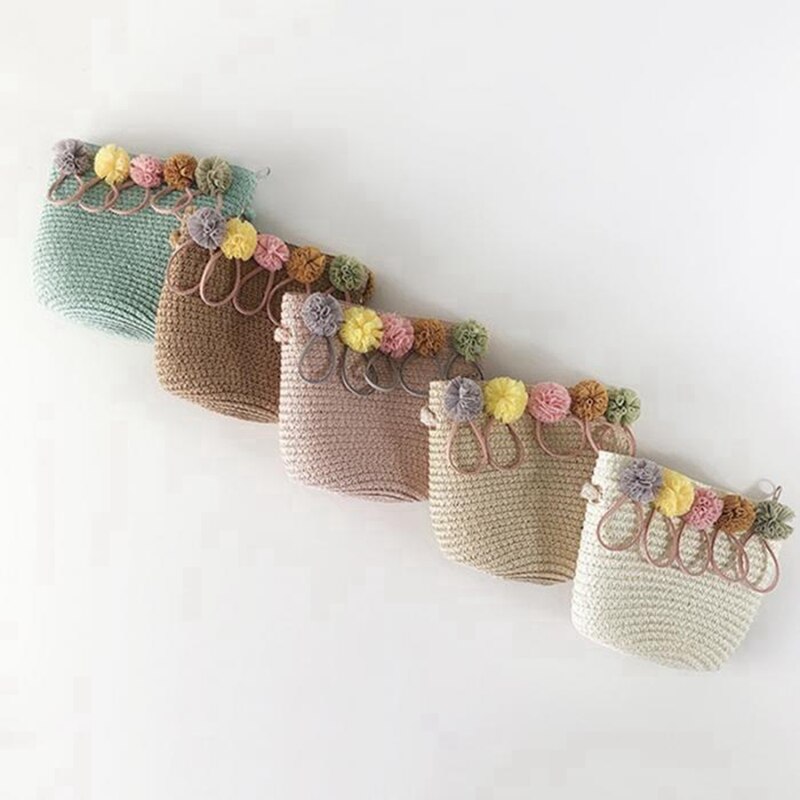 2 Stuks Meisjes Schoudertas Stro Rotan Weave Crossbody Tas Voor Baby Meisjes Best-Roze & Groen