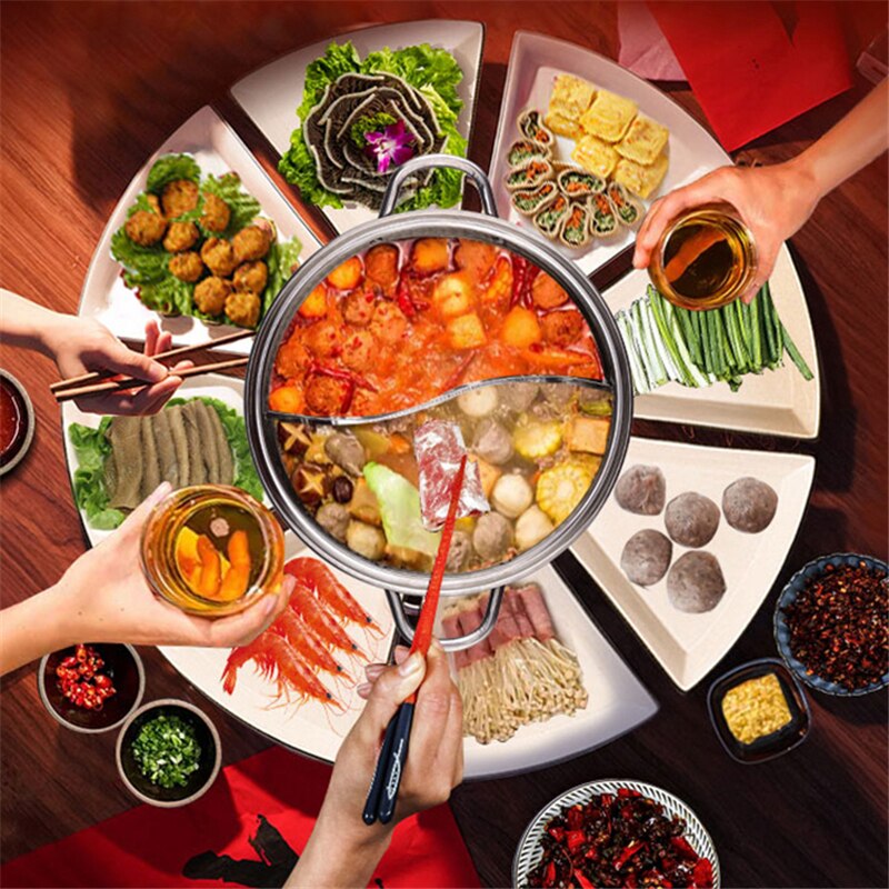 Home Kitchen Cookware Soup Cooking Pot Twin Divided Stainless Steel Pot Hotpot Induction Cooker Gas Stove Compatible Pot