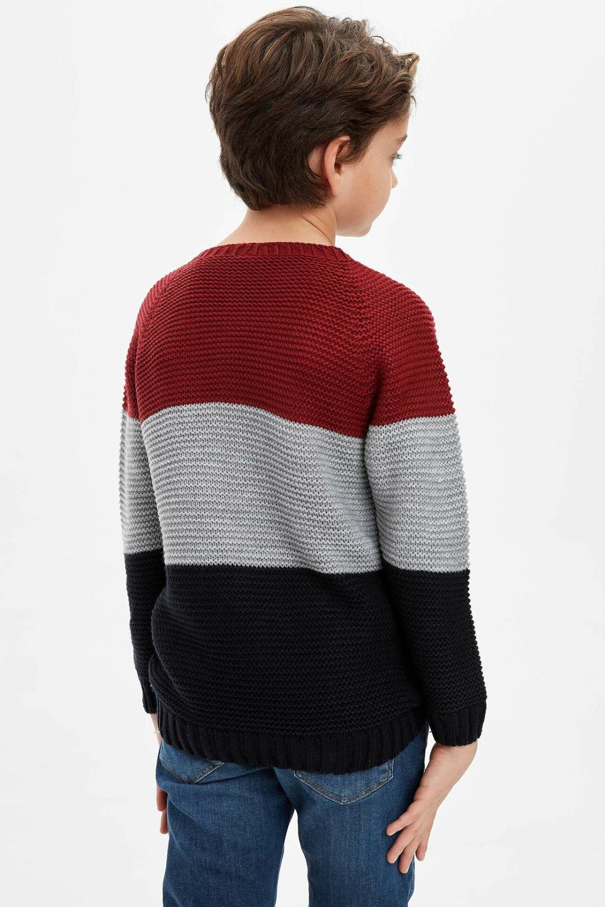DeFacto Boy O-neck Pullover Kids Casual Striped Long Sleeves Tops Boys Comfort Loose Sweater Autumn - L0522A619WN