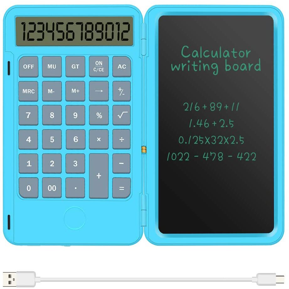 Zienstar Hand-Held Rechargeable Inkless Calculator With 6.5 Inch LCD Writing Tablet Lock Button and E-Pen,12 Digit Display: Blue