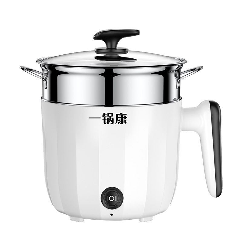 Olla eléctrica multifunción para cocinar en el hogar olla pequeña potencia fogón pequeño eléctrico sartén eléctrica para 1-2 personas: Double white