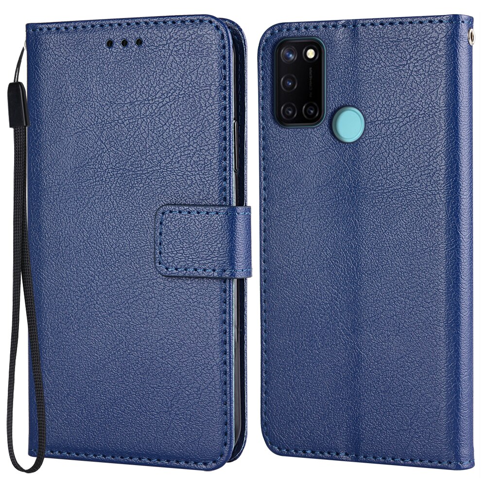 Flip Wallet PU Leather Case For Realme 7i (India Funda Stand Business Phone Holster Stripe Protect Cover: K-wallet-Blue